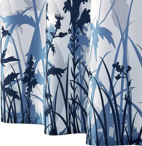 Miniatura 4 de Cortina de ducha de tela de baño floral azul y gris con ganchos, accesorios decorativos de baño, a prueba de agua, ojales de metal reforzados, 72 x