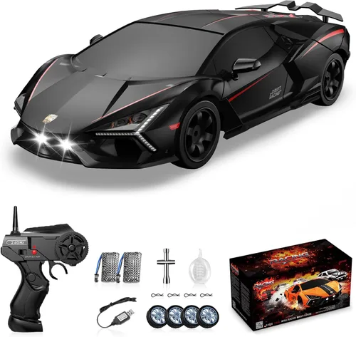 Coche de deriva a control remoto, auto RC a la deriva de 2.4 GHz 1/16, autos de control remoto 4WD de alta velocidad, vehículos de carreras de Negro