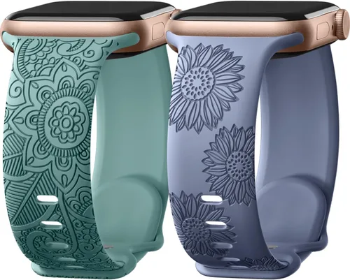 Miniatura 20 de Odbeai Correa deportiva de silicona suave con grabado floral compatible con Apple Watch de 1.496 pulgadas, 1.575 pulgadas, 1.614 pulgadas, 1.654