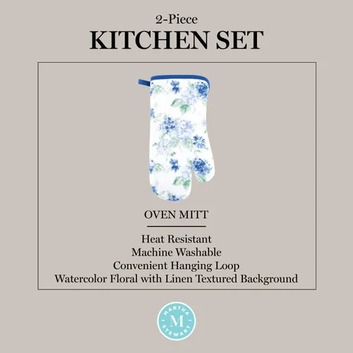 Miniatura 11 de Martha Stewart Juego de 2 manoplas de horno y agarraderas florales ámbar, azul/verde, OM: 7"x13" y PH: 7"x10