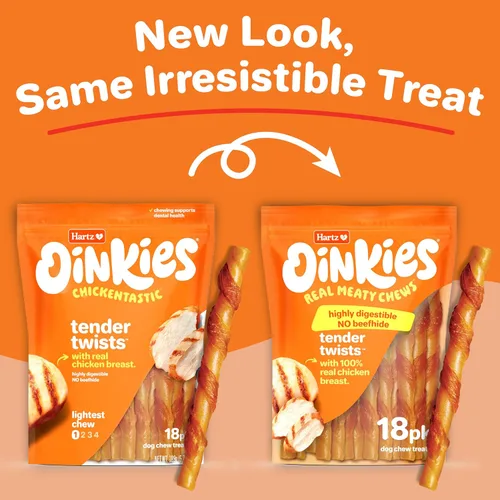 Miniatura 2 de Hartz Oinkies Tender Twists con pechuga de pollo real sin piel cruda para perros, masticables altamente digeribles para perros, 18