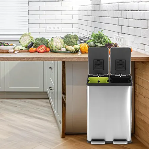Miniatura 2 de SIMPLI-Magic - Cubo de basura de 16 galones (60L) con dos compartimentos, cubeta de basura para cocina con contenedores para residuos y reciclaje