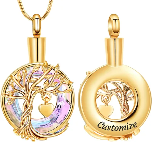 Miniatura 13 de Hearbeingt Collares de urna de lágrima para cenizas, medallón conmemorativo de cenizas del árbol de la vida, joyería de cremación, colgante