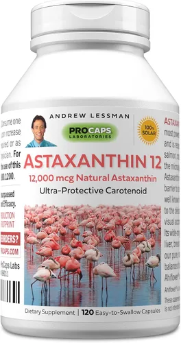 ANDREW LESSMAN Astaxantina 12 mg - 120 cápsulas blandas - 12000 mcg de astaxantina natural, potente carotenoide antioxidante. Protección para ojos,