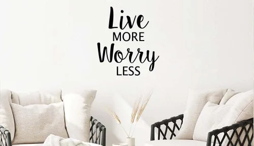 Miniatura 3 de Calcomanía de vinilo con cita motivacional en inglés «Live More Worry Menos», decoración inspiradora de arte decorativo con letras «Cute Love