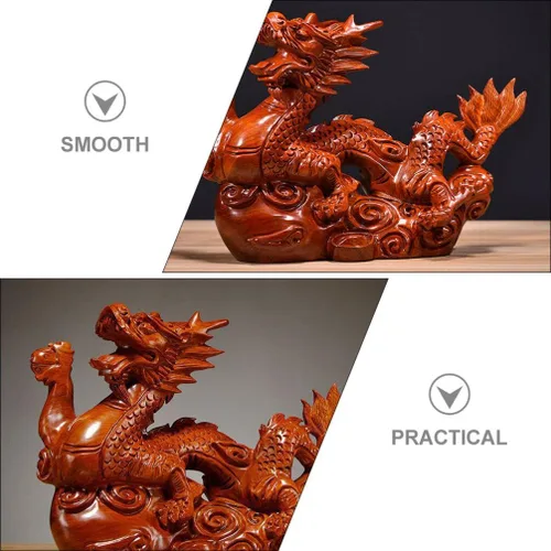 Miniatura 8 de Veemoon Estatua de madera de dragón chino Fengshui, 3.9 in, mini rojo 2024 Año del Dragón, escultura tallada a mano para decoración de estantes
