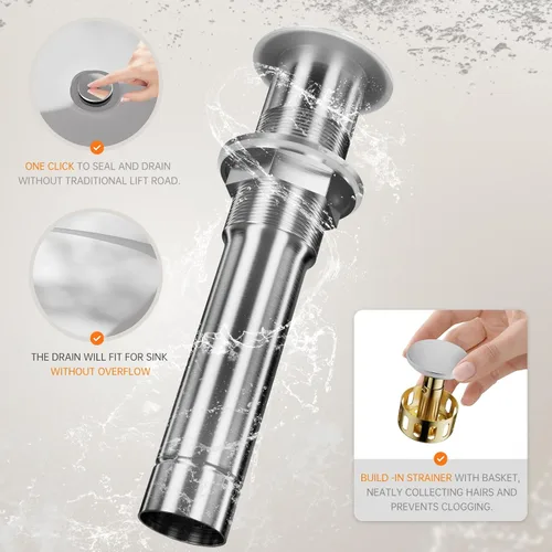 Miniatura 9 de Phiestina FH01-BN-V - Grifo de lavabo de baño de níquel cepillado de un solo agujero, grifo de baño moderno de una sola manija, con drenaje