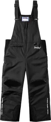 BenBoy Pantalones con peto de esquí de nieve para niños, impermeables, resistentes al viento, antidesgarros, cálidos, aislados, para snowboard, para