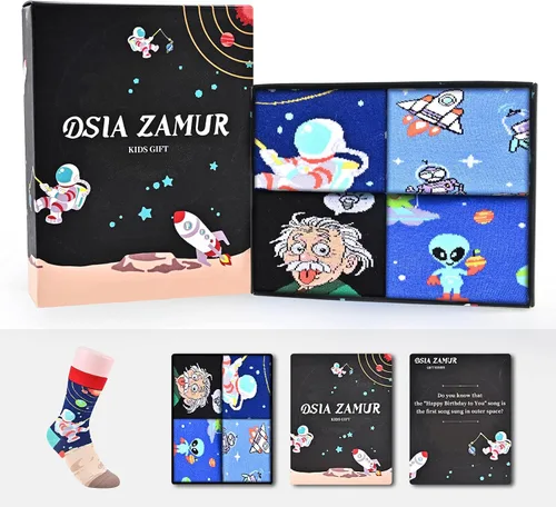 Miniatura 2 de Dsia Zamur Calcetines altos para niños y niñas, paquete de 4 a 6 unidades + caja de regalo, novedosos calcetines de pantorrilla coloridos para niños