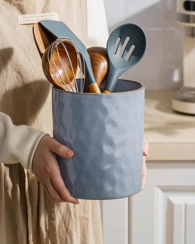Miniatura 4 de famiware Soporte para utensilios de cocina, 7.2 + 5.8 pulgadas, de cerámica, para encimera, 2 utensilios de cocina, organizador de utensilios