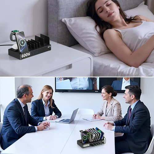 Miniatura 6 de Estación de carga de 600 W para múltiples dispositivos, estación de carga inalámbrica 15 en 1 para Apple, estación de carga dual USB C de 100 W