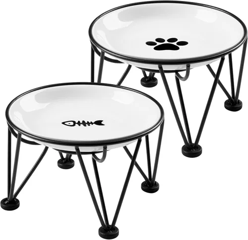 Miniatura 10 de Cuencos Elevados de Cerámica para Gatos - Juego de Cuencos para Gatos Amigable con Vibrissas, Anti-Vómito, Elegante e Higiénico