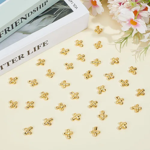 Miniatura 5 de 100 cuentas de cruz de metal dorado de aleación tibetana espaciadoras a granel de 0.551 x 0.492 x 0.157 in para hacer joyas, pulseras de vacaciones