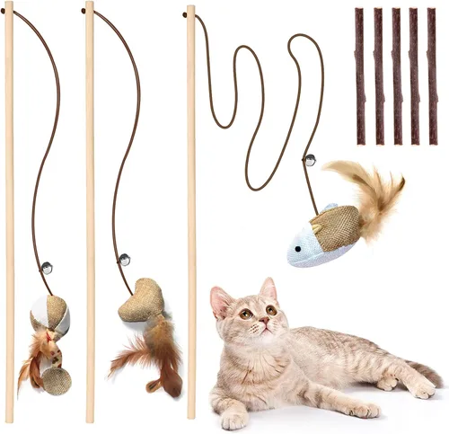 Juguete de madera natural para gatos, 3 piezas de 16 pulgadas, palitos de hierba gatera para limpieza de dientes, ejercitador de gatos de interior
