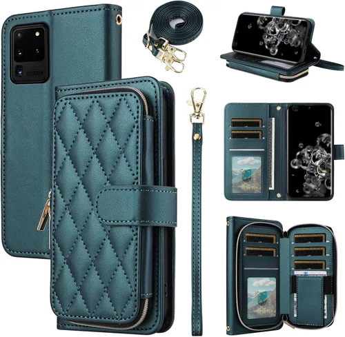 Miniatura 29 de Funda de Cartera para Samsung Galaxy S20 FE 5G de 6.5 Pulgadas con Correa para Muñeca, Billetera con Cremallera y más de 9 Ranuras para Tarjetas