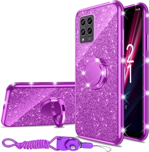 Miniatura 35 de nancheng Funda de teléfono para TCL A3X (A600DL), funda para Alcatel TCL A3X niñas y mujeres, bonita funda de silicona transparente con purpurina