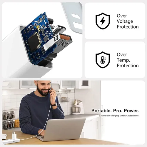 Miniatura 6 de Paquete de 4 bloques de cargador USB C, cargador de puerto USB-C y USB-A de 20 W, para i Phone 17/16/15/14/13/12/11/X/8, i Pad y más Blanco