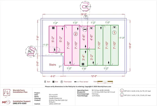 Miniatura 15 de Calefacción eléctrica radiante por suelo radiante para alfombras, suelos laminados y de madera flotante, corte y giro de 15 pies cuadrados para un