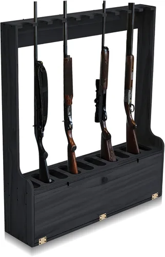 Miniatura 8 de Soaoo Estante para pistolas, estante de exhibición de madera para pistola de piso de diez pistolas, estante de exhibición de armas con compartimento