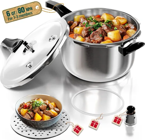 Miniatura 11 de WantJoin Olla a presión de acero inoxidable (sin aluminio), olla a presión compatible con inducción de 11 cuartos con dispositivos de seguridad