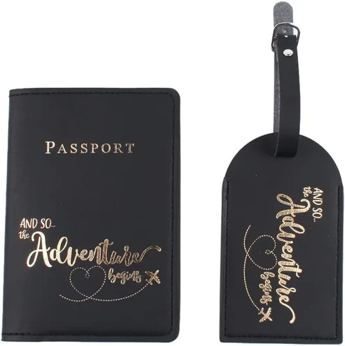Belsmi Juego de etiquetas para pasaporte y equipaje para maleta de viaje (estilo 1 - negro)