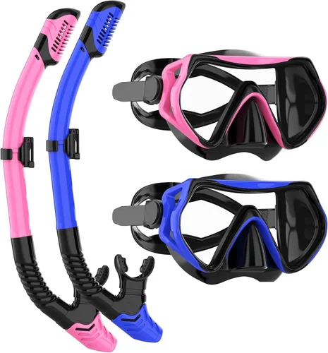 Miniatura 9 de Equipo de esnórquel para adultos, juego de máscara de esnórquel JRing con vidrio templado de 180 grados, gafas antivaho para buceo, esnórquel