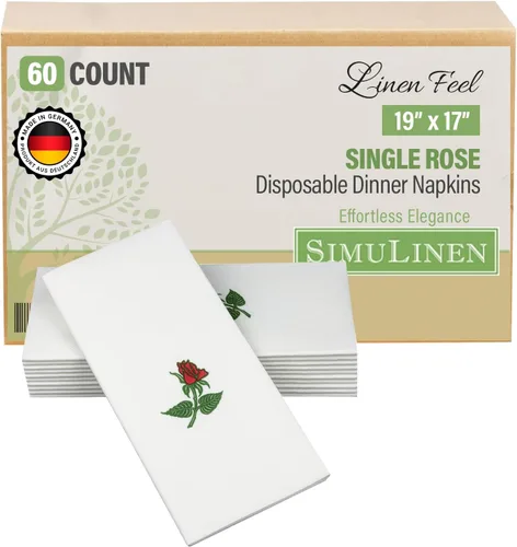 SimuLinen Servilletas de cena de rosas individuales, sensación de lino desechable, plegadas de un solo uso para Navidad, 19 x 17 pulgadas, caja de 60