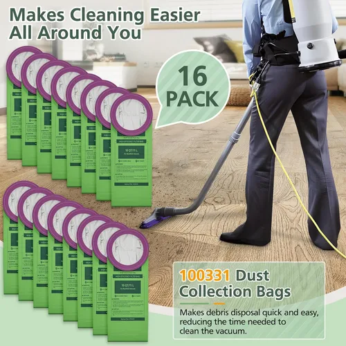 Miniatura 7 de Paquete de 16 bolsas de vacío 100331 de repuesto compatibles con aspiradora ProTeam de 10 cuartos de galón, para Coachvac, Super Coachvac, Megavac