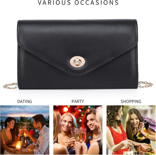 Miniatura 7 de Bolso de noche para mujer, de piel vegana, bolso de mano tipo sobre, bolso de mano clásico.