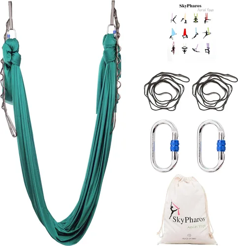 Juego de columpio de yoga de seda aérea de 5.5 yardas - Kit de hamaca de yoga aérea antigravedad volador para fitness, tela de tricot de nailon