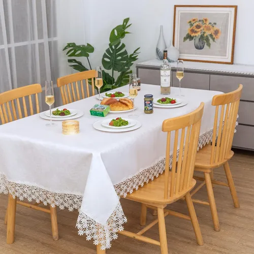 Miniatura 9 de Camino de mesa rectangular de granja de encaje beige premium, impermeable, a prueba de aceite, a prueba de derrames, antiencogimiento, suave