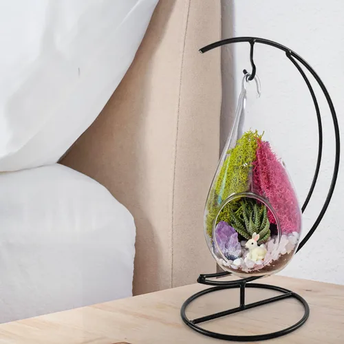 Miniatura 6 de Creations by Nathalie Kit de terrario casero de 18 cm en forma de lágrima con plantas vivas - Maceta colgante de vidrio con soporte para adultos