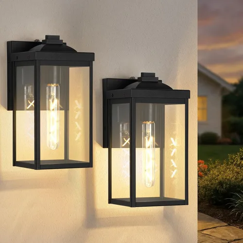 Miniatura 10 de Lámparas de pared para exteriores del anochecer al amanecer con sensor de fotocélula, luces de porche delantero impermeables, aplique de montaje