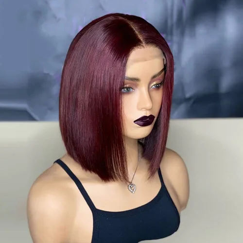 Miniatura 2 de Peluca de encaje frontal de 13 x 4 pulgadas, densidad del 150 %, color 99J, pelucas cortas estilo Bob brasileño 100% cabello humano para mujeres