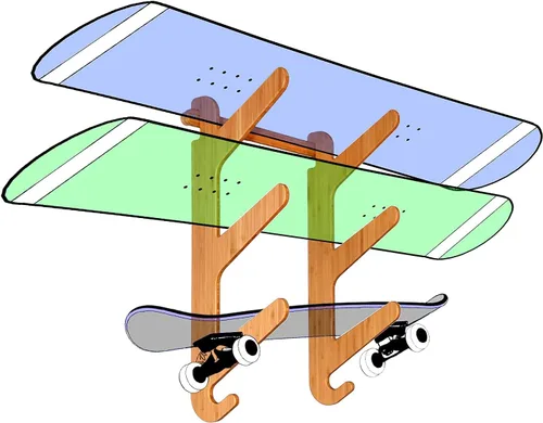 Miniatura 15 de Grassracks Soporte de pared para snowboard y monopatín de bambú y abedul, serie Moloka`i