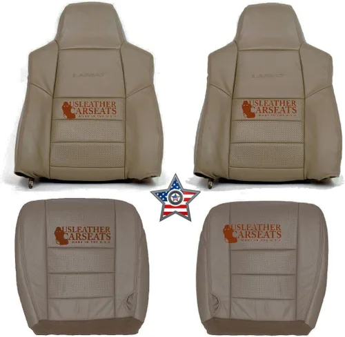 MADE IN THE U.S.A. Fundas de asiento de cuero para asientos delanteros completos (compatibles con Ford F250 F350 Lariat 2004-2007), color marrón