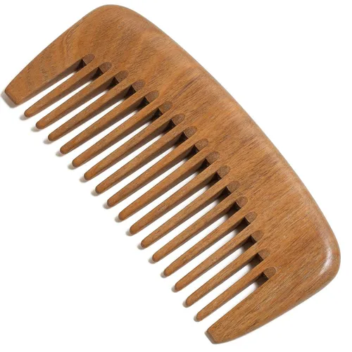 Miniatura 10 de Peine de madera, peine de madera de dientes anchos para mujeres, masaje y distribución de aceites para el cuero cabelludo, sándalo verde No