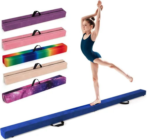 Miniatura 17 de Giantex Haz de equilibrio de 7/8/9 pies, haz de gimnasia plegable con asas de transporte, base de goma antideslizante para niños, haz de gimnasia