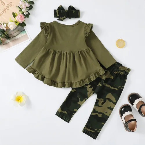 Miniatura 121 de Kucnuzki Conjunto de ropa para bebé niña pequeña, camisa de manga con volantes, pantalón floral, ropa de otoño e invierno para niña