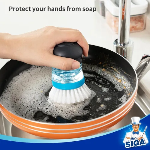 Miniatura 5 de MR.SIGA Cepillo dispensador de jabón, cepillo de cocina para limpiar platos, ollas, sartenes, fregaderos, paquete de 1, azul marino y azul