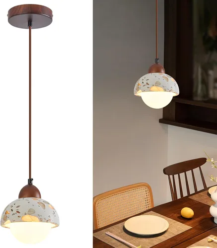 Miniatura 9 de Wabi Sabi - Lámpara colgante de piedra natural nórdica para isla de cocina, lámpara de suspensión de madera para comedor, mesita de noche, entrada