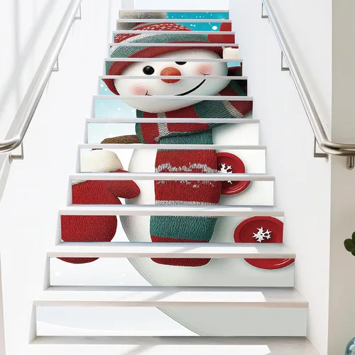 Miniatura 12 de PLIGREAT 15 tiras de calcomanías de Navidad para escaleras, despegar y pegar pájaros, árbol de Navidad, calcomanías para escalones de 7.1 x 39