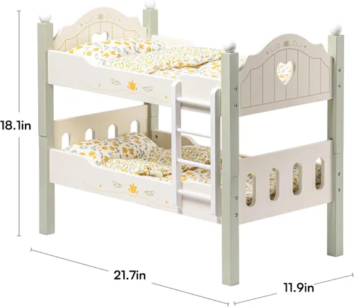 Miniatura 2 de ROBOTIME Litera para Muñeca de Bebé, Cuna de Muñeca de Madera para Muñecas de 18 Pulgadas, Juguete de Muebles para Muñeca American Girl con Ropa