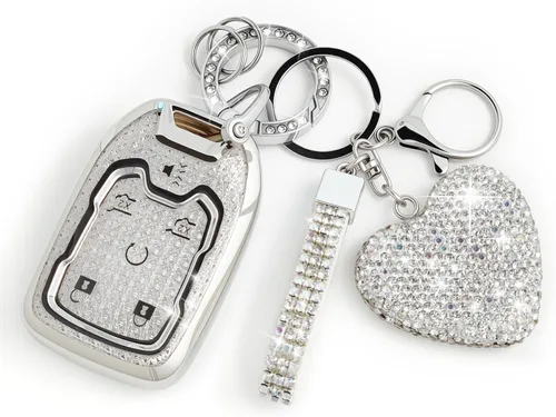 Miniatura 11 de Funda para llavero con diamante, compatible con GMC Yukon Chevy Suburban Tahoe 2015-2020, etc., funda para llave de TPU brillante y elegante