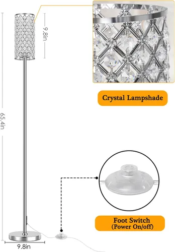 Miniatura 6 de Lámparas de pie de cristal – Moderna lámpara de pie plateada con 3 bombillas LED CCT para decoración elegante del hogar, sala de estar y dormitorio