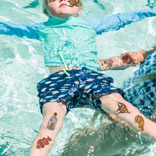 Miniatura 5 de CHARLENT 120 estilos de purpurina bajo el mar criatura temporal tatuajes para niños suministros de fiesta – Tatuajes de criaturas marinas para niños