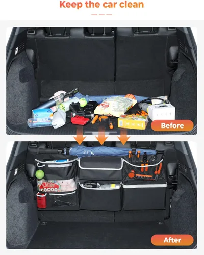 Miniatura 2 de Oasser Organizador de almacenamiento para automóvil, nueva versión, organizador colgante para maletero con 10 bolsas de almacenamiento funcionales