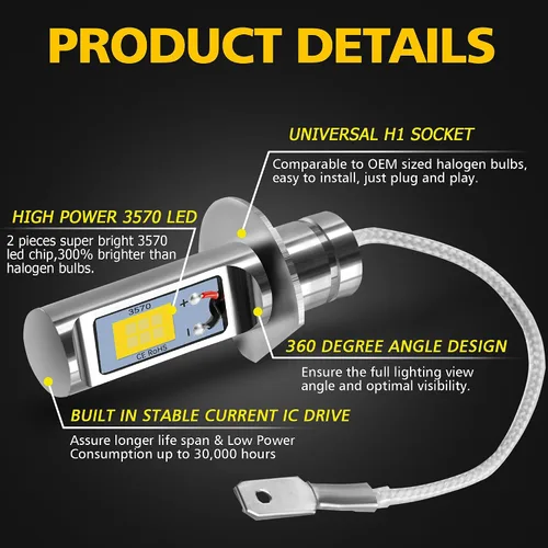 Miniatura 4 de AUXLIGHT H1 Bombillas LED antiniebla DRL, 3000 lúmenes, bombillas de repuesto extremadamente brillantes para automóviles, camiones, amarillo dorado