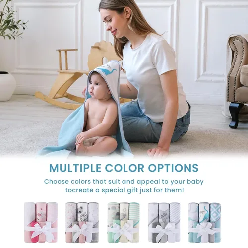 Miniatura 7 de Softan Juego de 6 toallas y paños con capucha para bebé, 28 x 28 pulgadas, ultra suaves y absorbentes, para recién nacidos, niños y niñas
