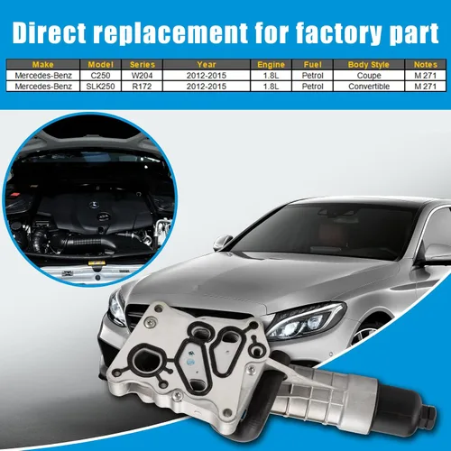 Miniatura 4 de Carcasa de Filtro de Enfriador de Aceite de Motor Plateada Compatible con Mercedes Benz M271 W204 C250 R172 SLK250 2012 2013 2014 2015